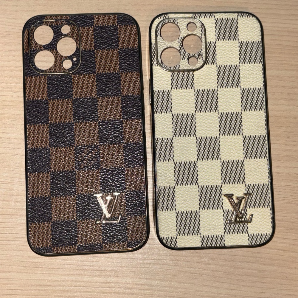 Luxury Checkered Phone Case Set - Brown and Cream